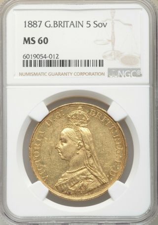Great Britain: Victoria Gold 5 Pounds 1887 Ms60 Ngc