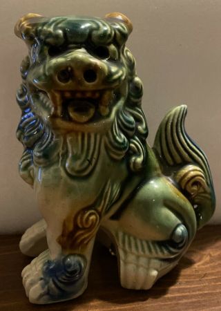 Vintage Chinese Fu/foo Guard Dog Lion Figurine Green Blue Porcelain