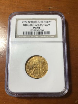 1724 Netherlands Utrecht Akerandam Ducat Gold Coin - Ngc Ms61