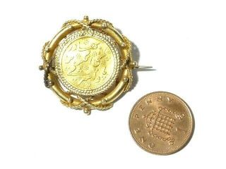 c1819 English East India Company 1/4 Mohur 17mm Gold Coin Mounted in Brooch 2