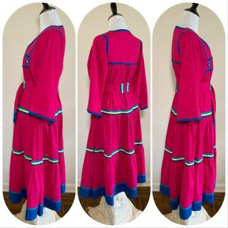 90s Star of India Rainbow Huipil Dress Ribbon Striped Sundress Boho Mumu M VTG 3