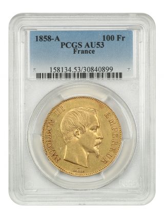 France: 1858 - A Gold 100 Franc Pcgs Au53 (km - 786.  1).  9334 Oz Gold - 100 Franc