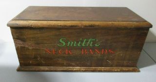 Antique Smiths Neck Bands Wood Display Case Box With Lid