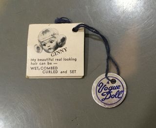 Vintage 1948 - 53 Vogue Ginny Doll Wrist Tag Blue And Silver