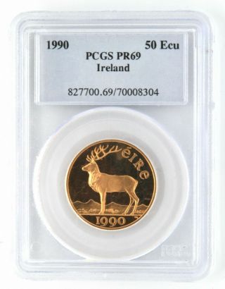 1990 Ireland 50 Ecu Red Deer Pcgs Pr69 Eire.  4422 Agw Proof Gold Slabbed Coin