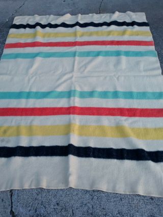 Vintage Wool Striped Camp Polor Star Blanket Cutter 54 " X 68 "