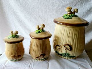 Rare Vintage Ceramic Figural Decorative Mushroom Canister Set