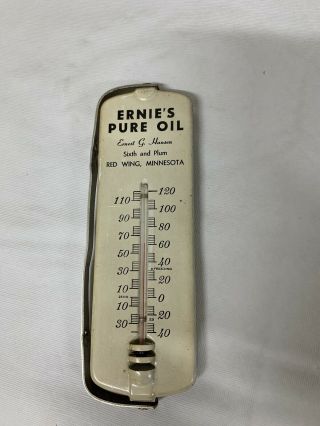 Antique Ernie’s Pure Oil Metal Advertising Thermometer - Gas Station - Red Wing,  Mn