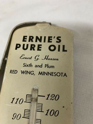 Antique Ernie’s Pure Oil Metal Advertising Thermometer - Gas Station - Red Wing,  MN 2