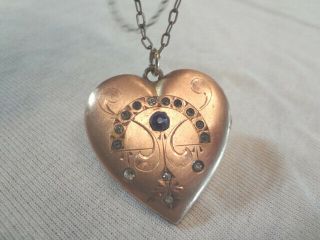 Fabulous Antique Victorian Rose Gold Filled Large Heart Locket With Stones