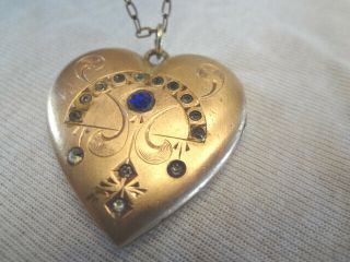 Fabulous Antique Victorian Rose Gold Filled Large Heart Locket With Stones 2