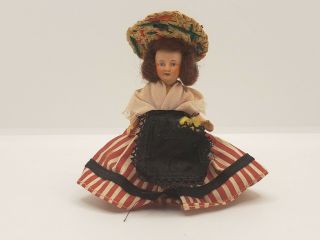 Antique Miniature French Bisque & Composition Doll 3.  5 " Jointed ?mohair