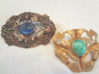 2 Fabulous Antique Victorian Sash Pins With Stones