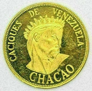 1961 60 Bolivar Chacao Caciques Indian Of Venezuela Gold Coin 20 Grams 37mm