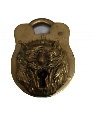 Antique 1896 Brass Lion Head Padlock With Keys