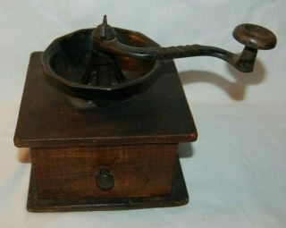 Antique Adams Primitive Wood And Iron Table Top Coffee Grinder