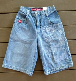 Vintage Jnco Baggy Vtg 90s Dragon Blue Loose Long Denim Jean Shorts Mens Size 28