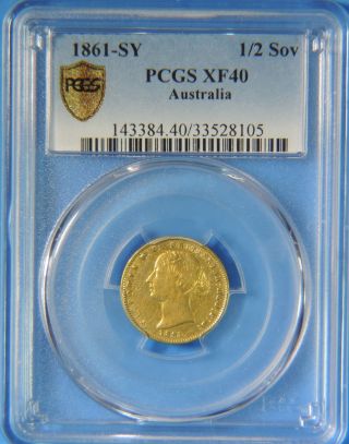 1861 Sy Sydney Australia Gold 1/2 Sovereign Pcgs Xf40 England 