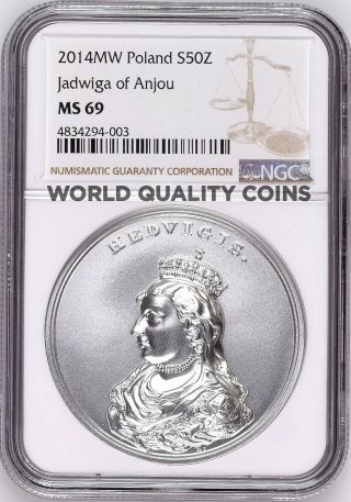 2014 Poland Silver 50 Zloty Jadwiga Of Anjou Andegawenska Ngc Ms69 Hedvigis