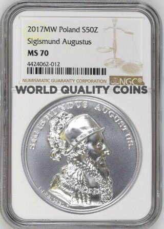 2017 Poland Silver 50 Zloty Treasure King Stanislaw August Sigismund Ngc Ms70