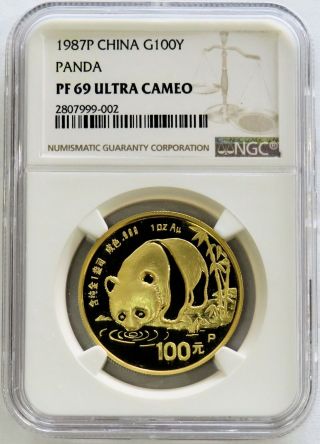 1987 P Gold China Proof 100 Yuan 1 Oz Panda Coin Ngc Pf 69 Ultra Cameo