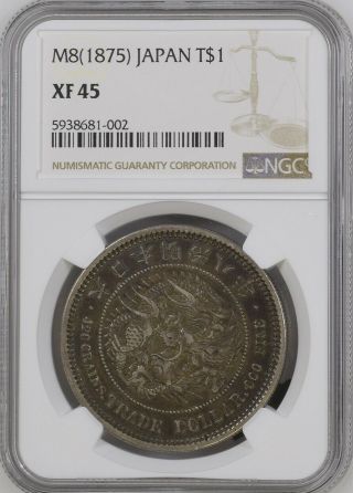 Scarce Japan Meiji 8 (1875) Silver Trade Dollar M8 $1 Ngc Certified Xf45
