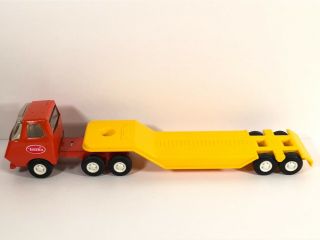 Vintage Tiny Tonka Orange Tractor Trailer With Yellow Plastic Flat Bed Trailer