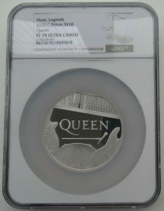 Ngc Pf70 2020 Great Britain Uk Music Legends Queen Silver Coin 5oz S10p
