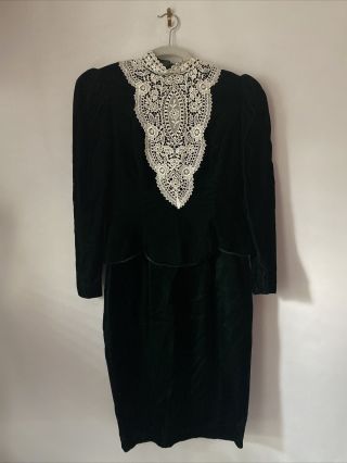 Vintage Jessica Mcclintock Gunne Sax Dress Rayon Velvet Lace Collar 9