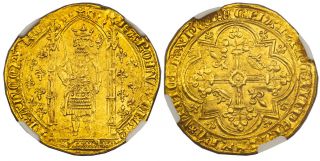 France.  Charles V (1364 - 80) Av Franc A Pied Ngc Ms63 Friedberg 284; Duplessy 360