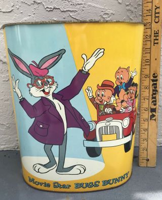 Vintage Bugs Bunny Warner Bros 1977 Cheinco Metal Garbage Trash Can Basket Usa