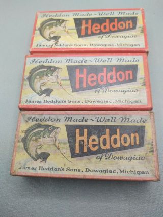 3 - Vintage Heddon Dowagiac Lure Box (es) Only Crazy Crawler Tadpolly Spook