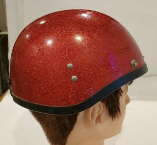 Vintage 1966 Red Metal Flake Ds D - 10 Motorcycle Half Helmet With Ear Protectors