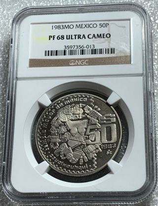 1983 Mexico 50 Pesos Km - 490 Proof Ngc Pf 68 Ultra Cameo Rare Low Mintage Of 1051