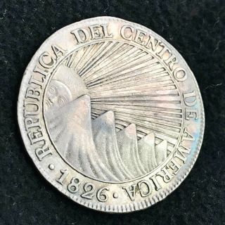 1826/5 Ng M Central American Republic 8 Reales Silver Coin Gunmetal Toning