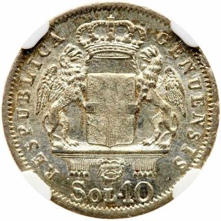 1814 Italian States,  Genoa,  10 Soldi,  Ngc Ms 63,  Km - 286
