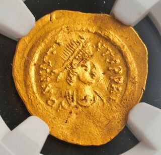 545,  Byzantine Empire,  Justinian I.  Gold Tremissis Coin.  (1.  49gm) Ngc Au 4/2