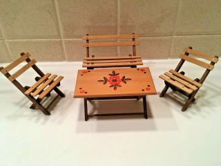 Antique Dollhouse Ussr Occupied Germany 4 Piece Folding Wooden Picnic Table Set