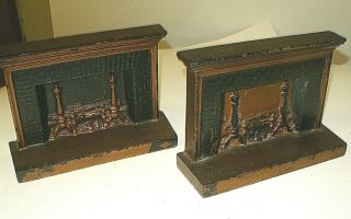 Antique Bradley & Hubbard Fire Place Bookends Painted Cast Iron,  Circa 1920 