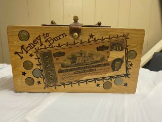 Vintage Enid Collins Wooden Box Purse “money To Burn”