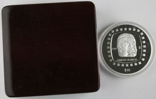 Mexico 1996 10 Peso 5 Oz 999 Silver Proof Coin Cabeza Olmeca Gem,  Box