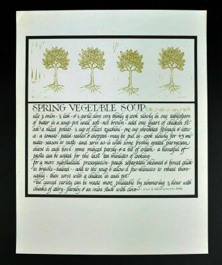 David Lance Goines Spring Vegetable Soup Recipe Lithograph 1968 Vintage