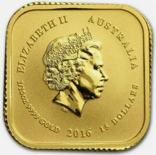 2016 Perth Australian Gold Square Map Coin 1/10 Oz.  999 24kt $15 Coin Au Bu