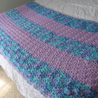Vintage 70s Blue Purple Crochet Knit Afghan Throw Blanket