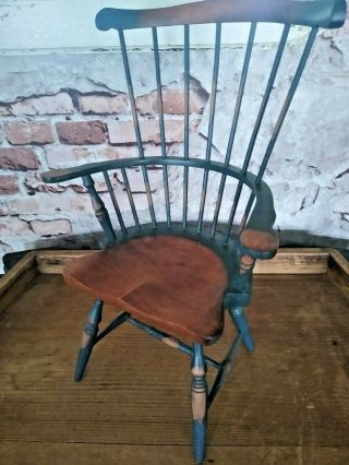 Vintage Style Colonial Wood High Back Spindle Blue Doll Or Bear Chair 15 " High