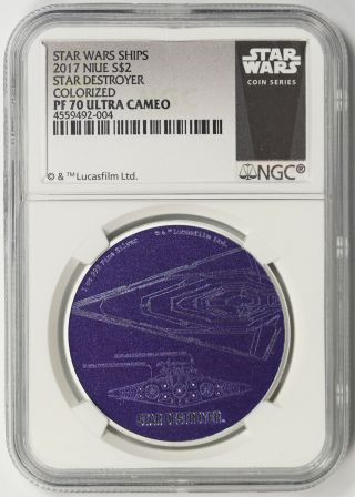 2017 Star Wars Ships Colorized Star Destroyer Niue Silver $2 Pf 70 Ultra Cam Ngc
