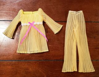 Vintage Barbie Mod Yellow Lemon Kick Outfit 1465 Top Pants Only 1970 Guc