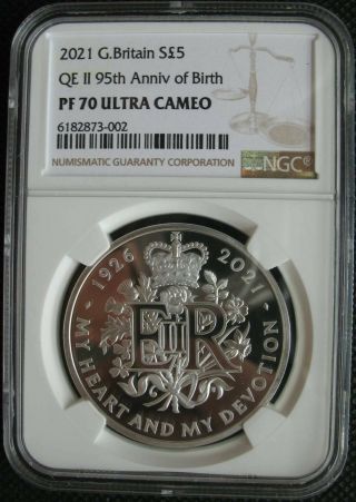 Great Britain Uk 5 Pounds 2021 Silver Proof Coin Qe Ii 95th Of Birth Ngc Pf70