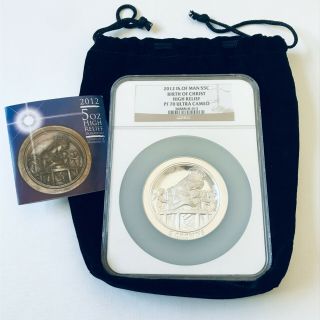 2012 Isle Of Man Silver 5 Crown Birth Of Christ High Relief Ngc Pf70 Uc 5 Oz 999