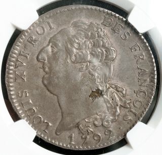 1792,  France (1st Rep. ),  Louis Xvi.  Large Silver Ecu (6 Livres) Coin.  Ngc Au,